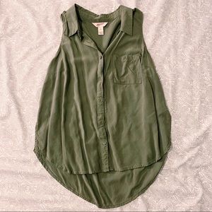 Olive Green Collared Button Down Tank Top